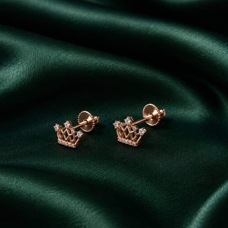 Crown rose gold stud - view 2