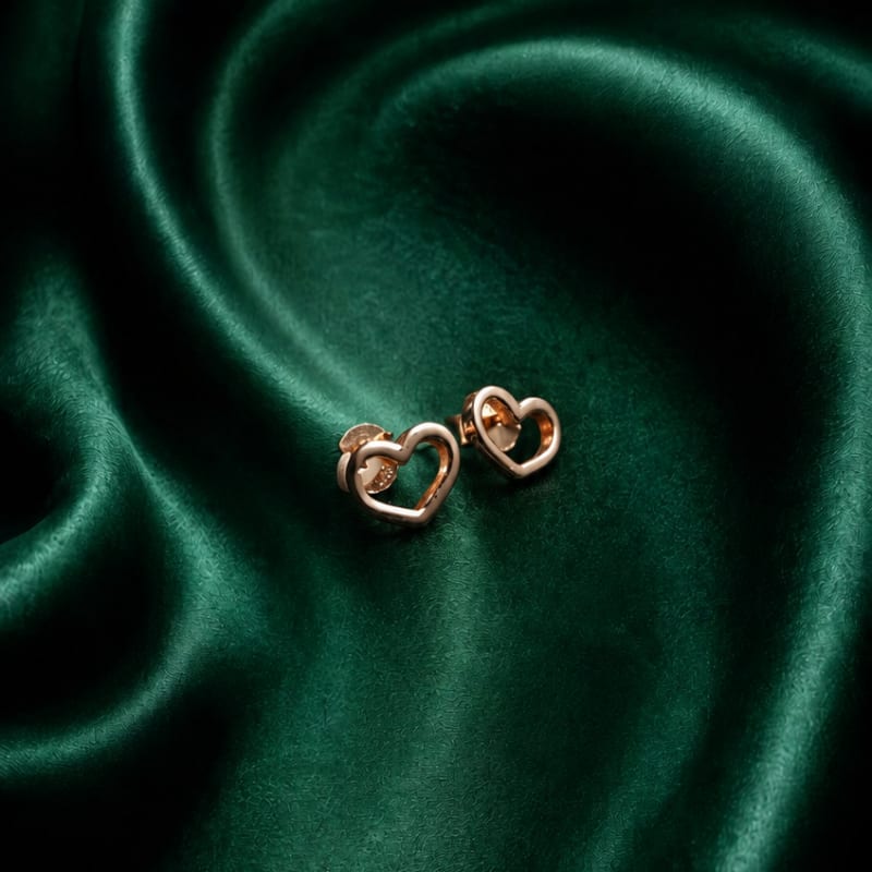 Plain heart rose gold stud - view 2