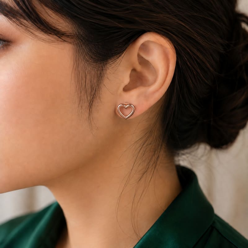 Plain heart rose gold stud - view 3