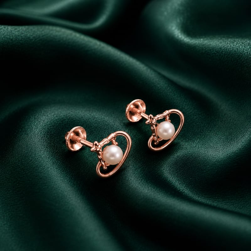 Pearl rose gold stud - view 2
