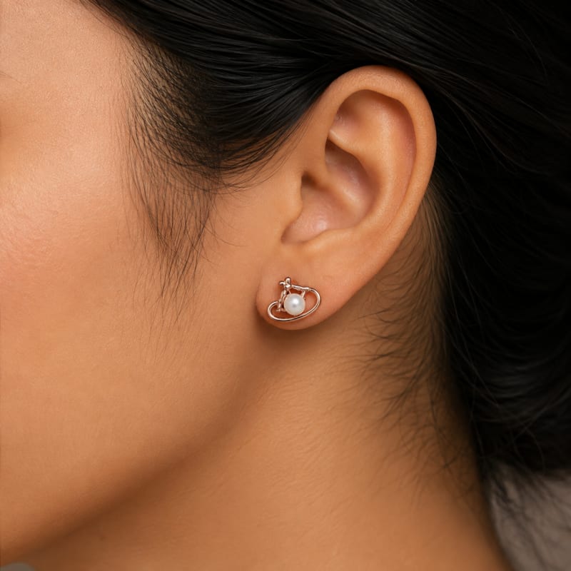 Pearl rose gold stud - view 3