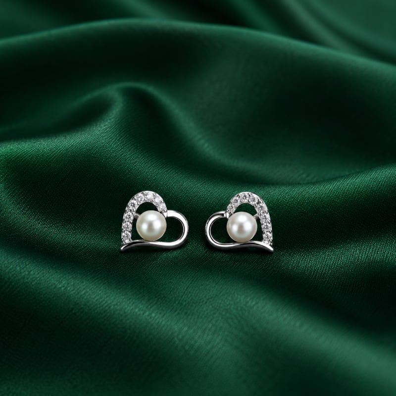 Pearl with heart silver stud