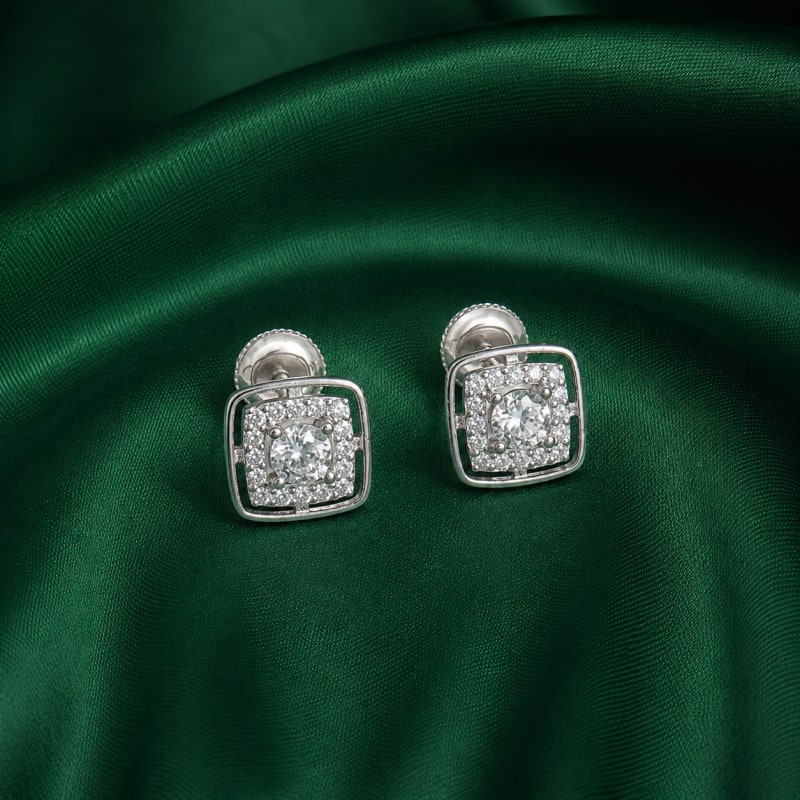 Diamond shape silver stud - view 2