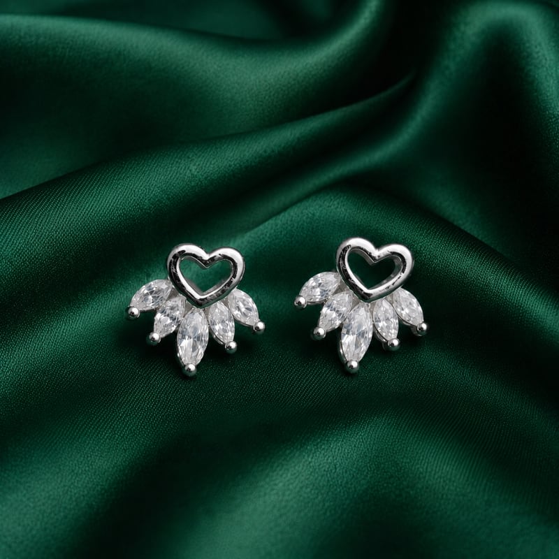 Heart with crystal silver stud - view 2