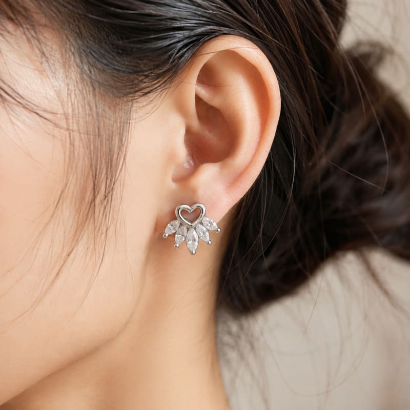 Heart with crystal silver stud - view 3
