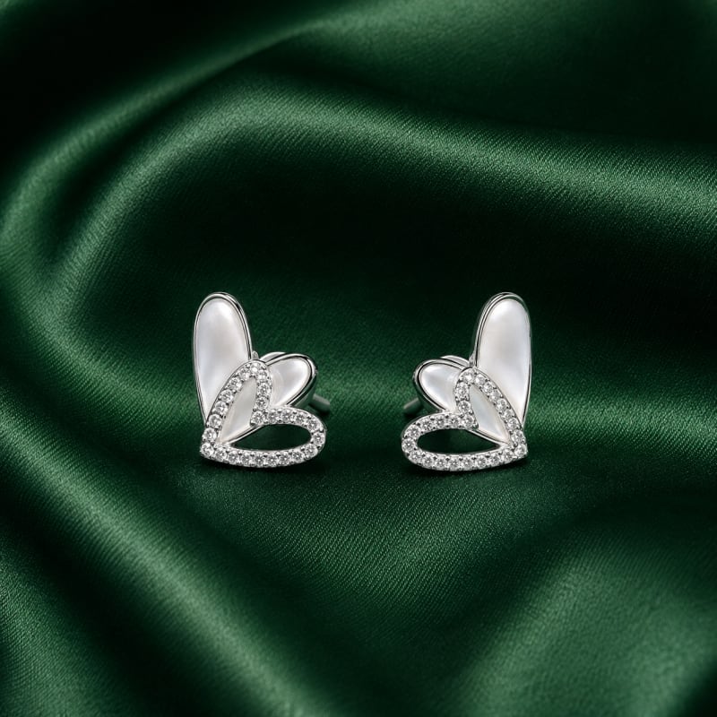 Twin heart Crysta silver stud