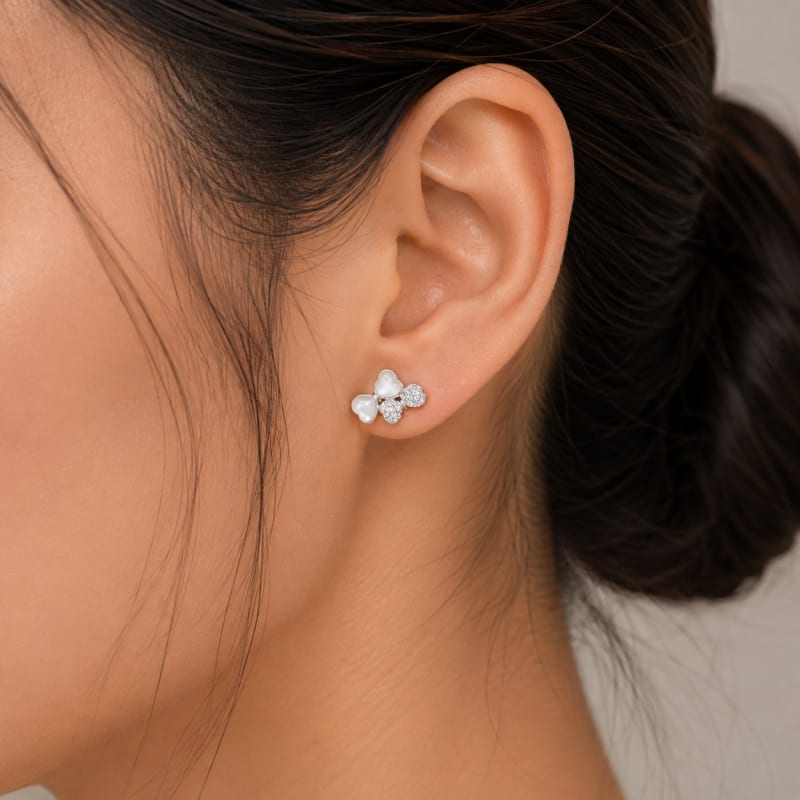 Twin bow silver stud - view 3