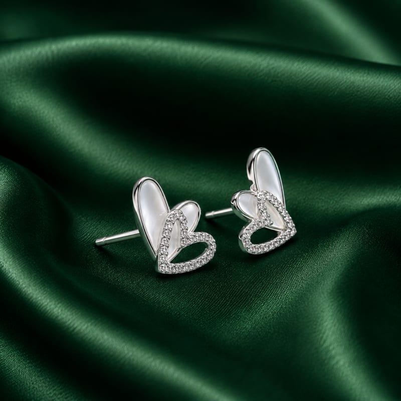 Twin heart Crysta silver stud - view 2