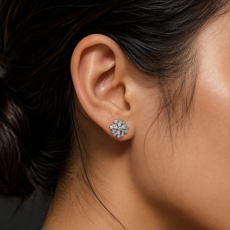 Elegant flower silver stud - view 3