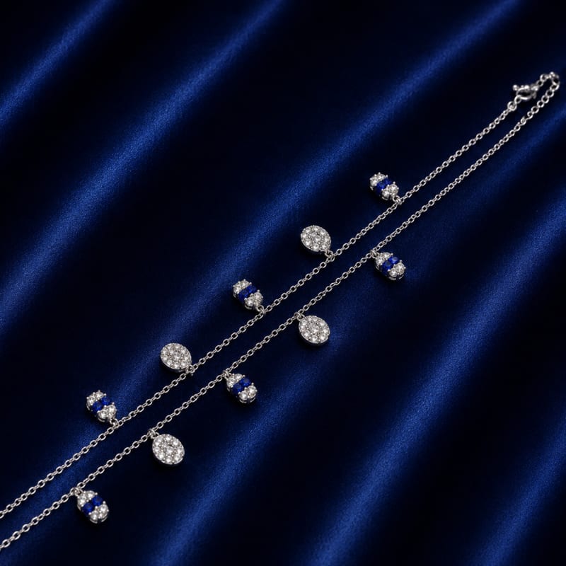 White with blue stone silver anklets