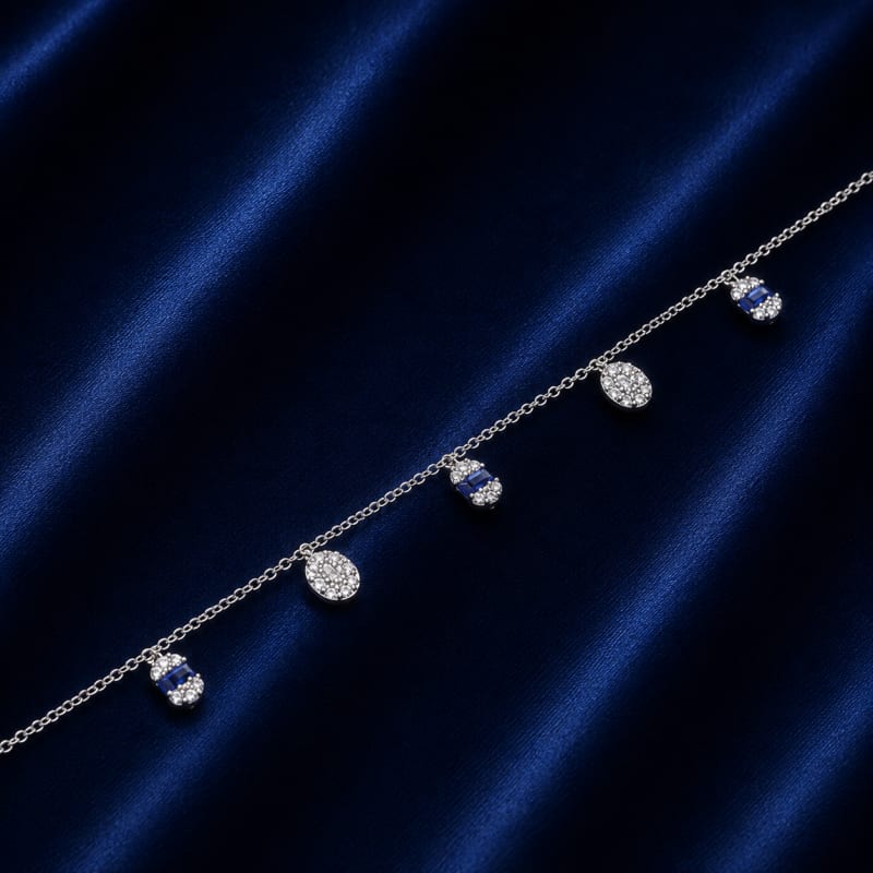 White with blue stone silver anklets - view 2