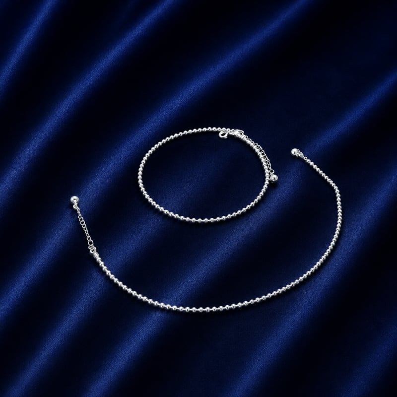 Glossy ball silver anklets - view 2