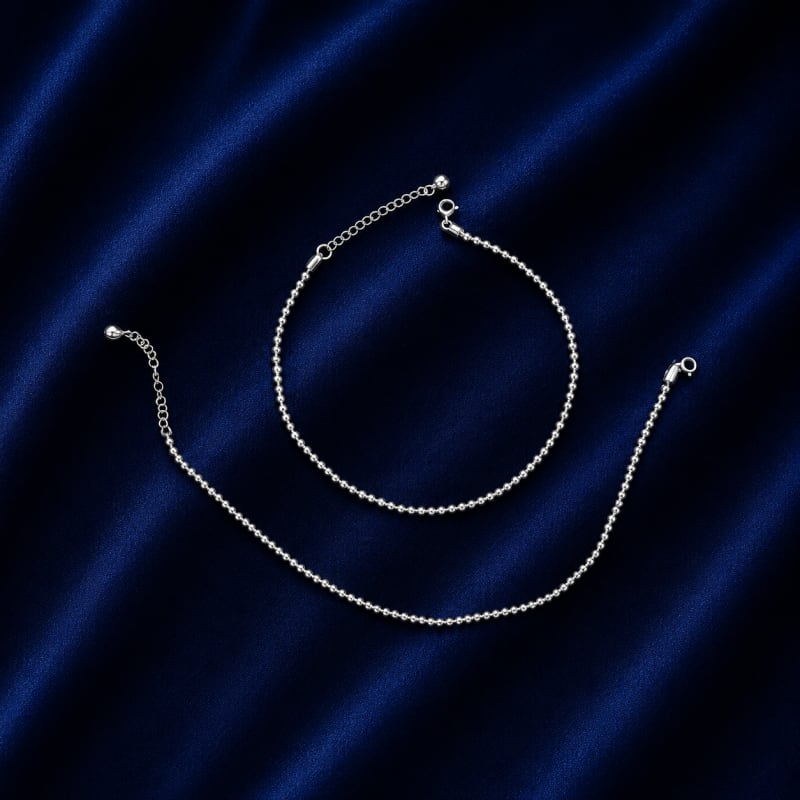 Glossy ball silver anklets - view 3