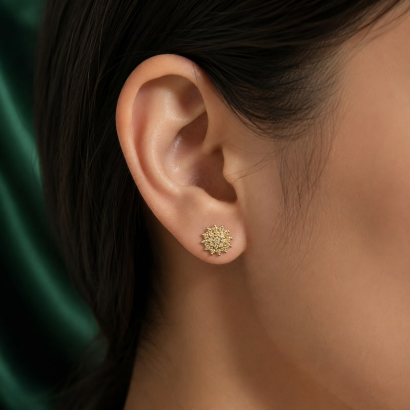 Fancy stone Gold plated stud - view 3