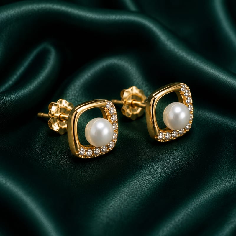 Pearl with stone gold plated stud