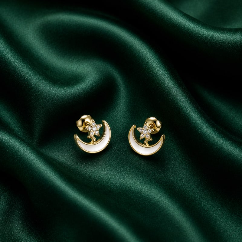 Mother of pearl moon Gold plated stud - view 2