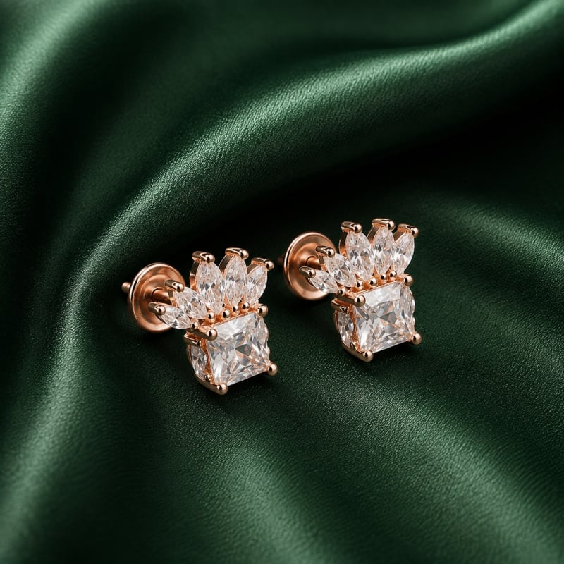 Crystal owl rose gold stud - view 2