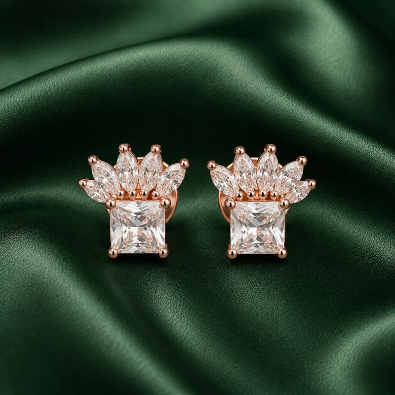 Crystal owl rose gold stud