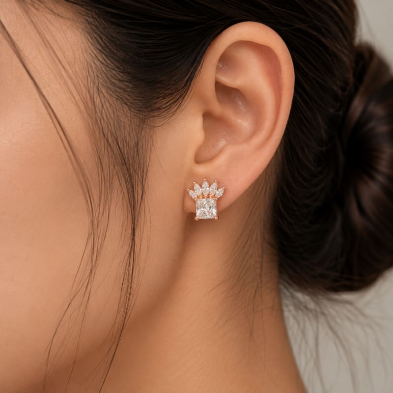 Crystal owl rose gold stud - view 3