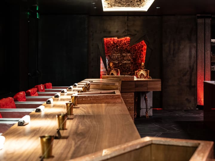 The immersive dining environment at Somnium in Eboli, Italy