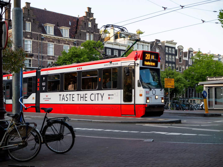 AmsterTram restaurant tram travelling through Amsterdam