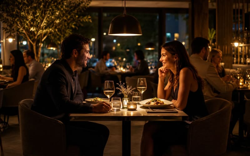 A couple having dinner together