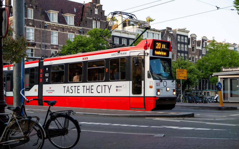 AmsterTram restaurant tram travelling through Amsterdam