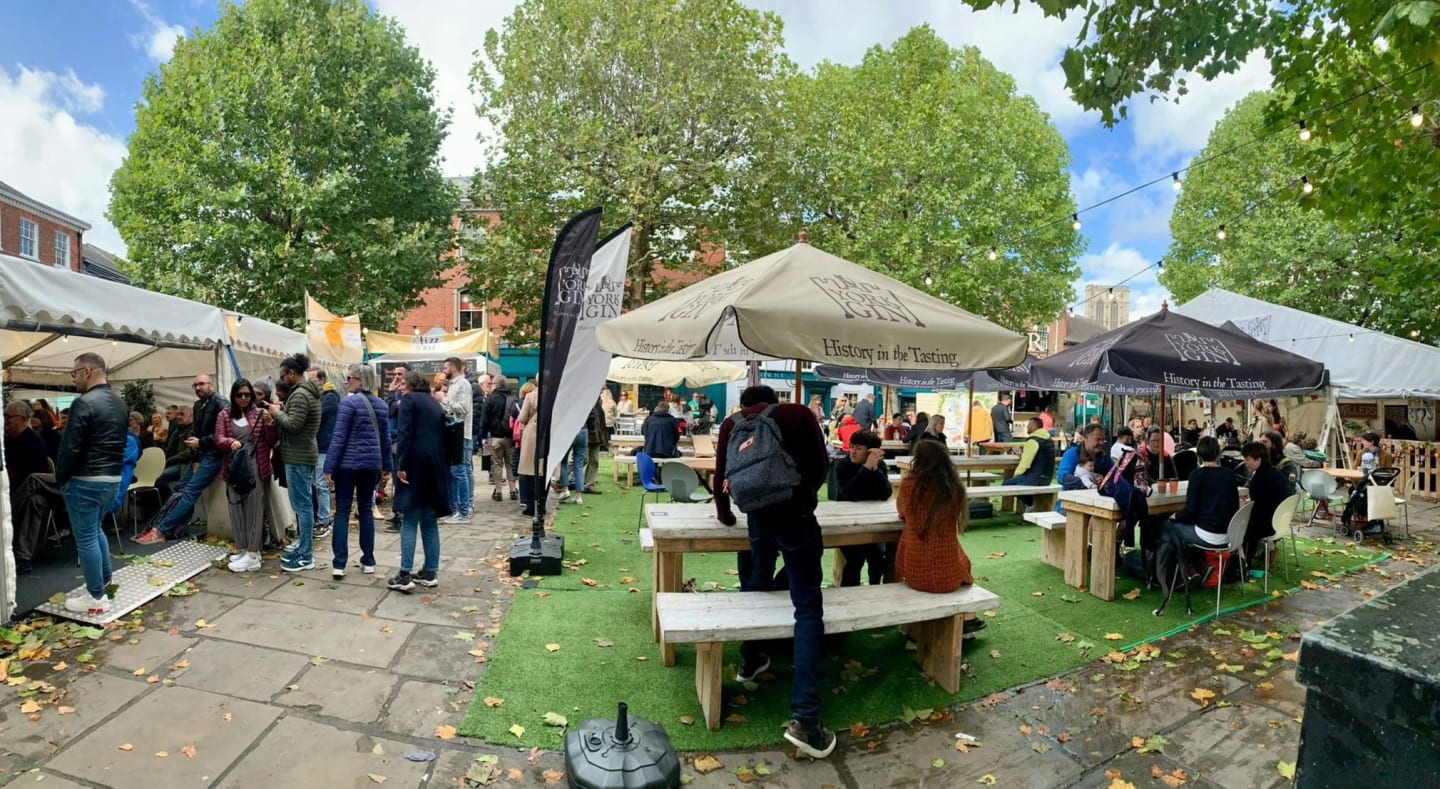 Food stalls and outdoor seating bring the festival into the centre of York. York food fest