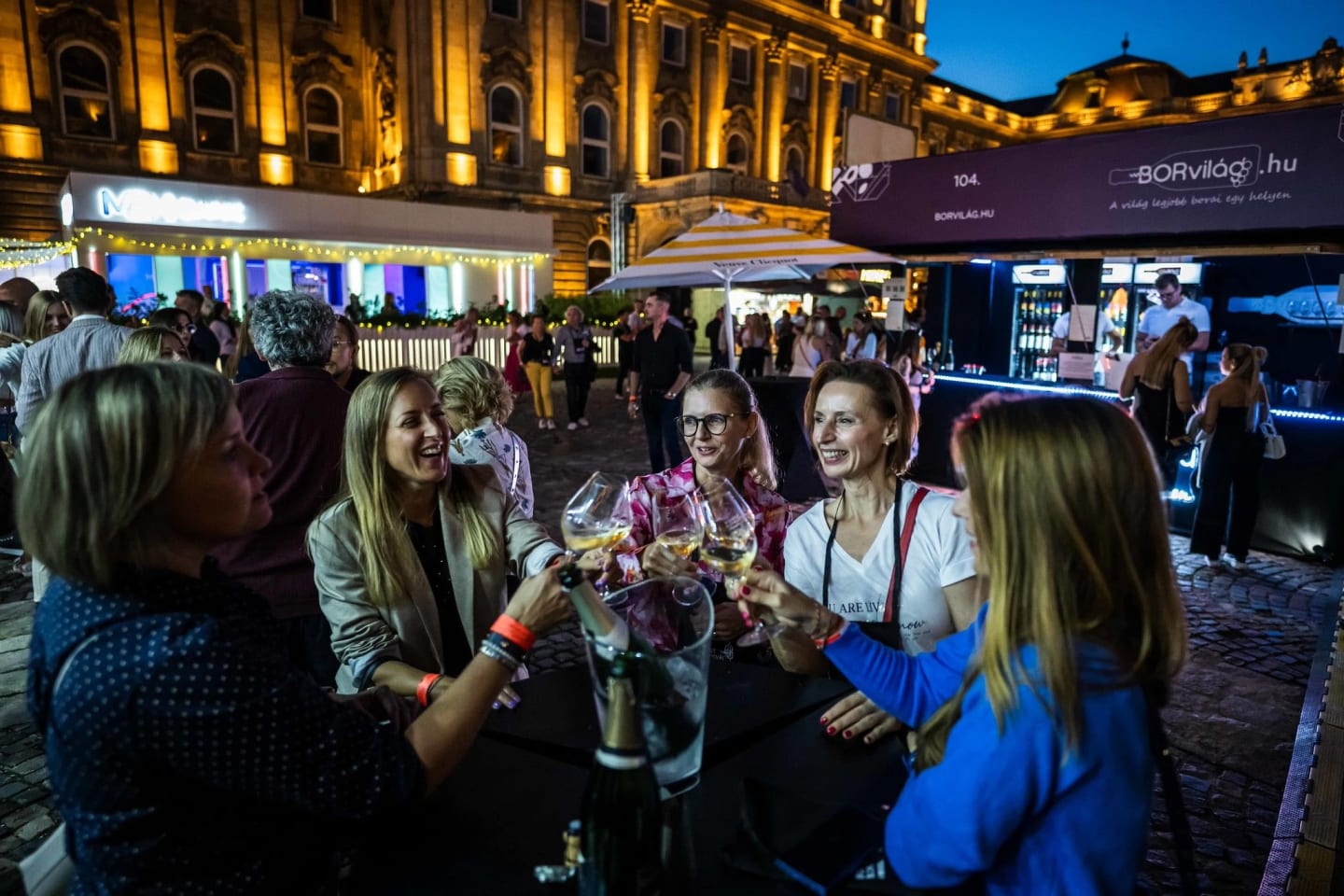 Visitors raising wine glasses at Budapest Wine Festival