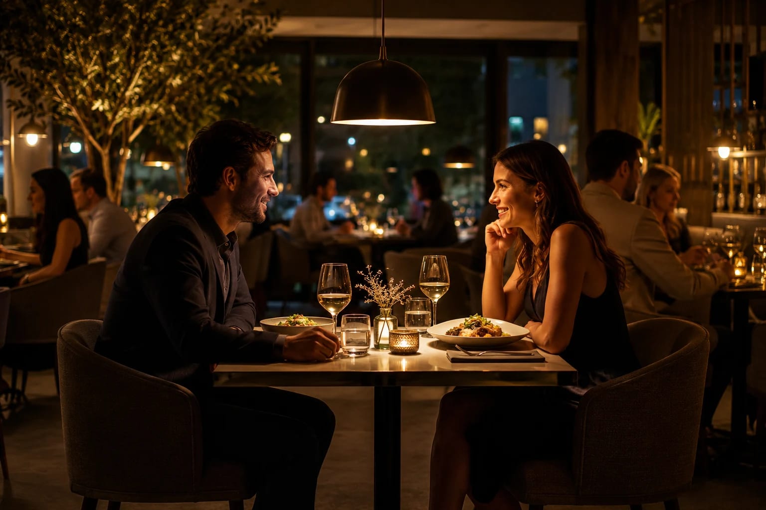 A couple having dinner together
