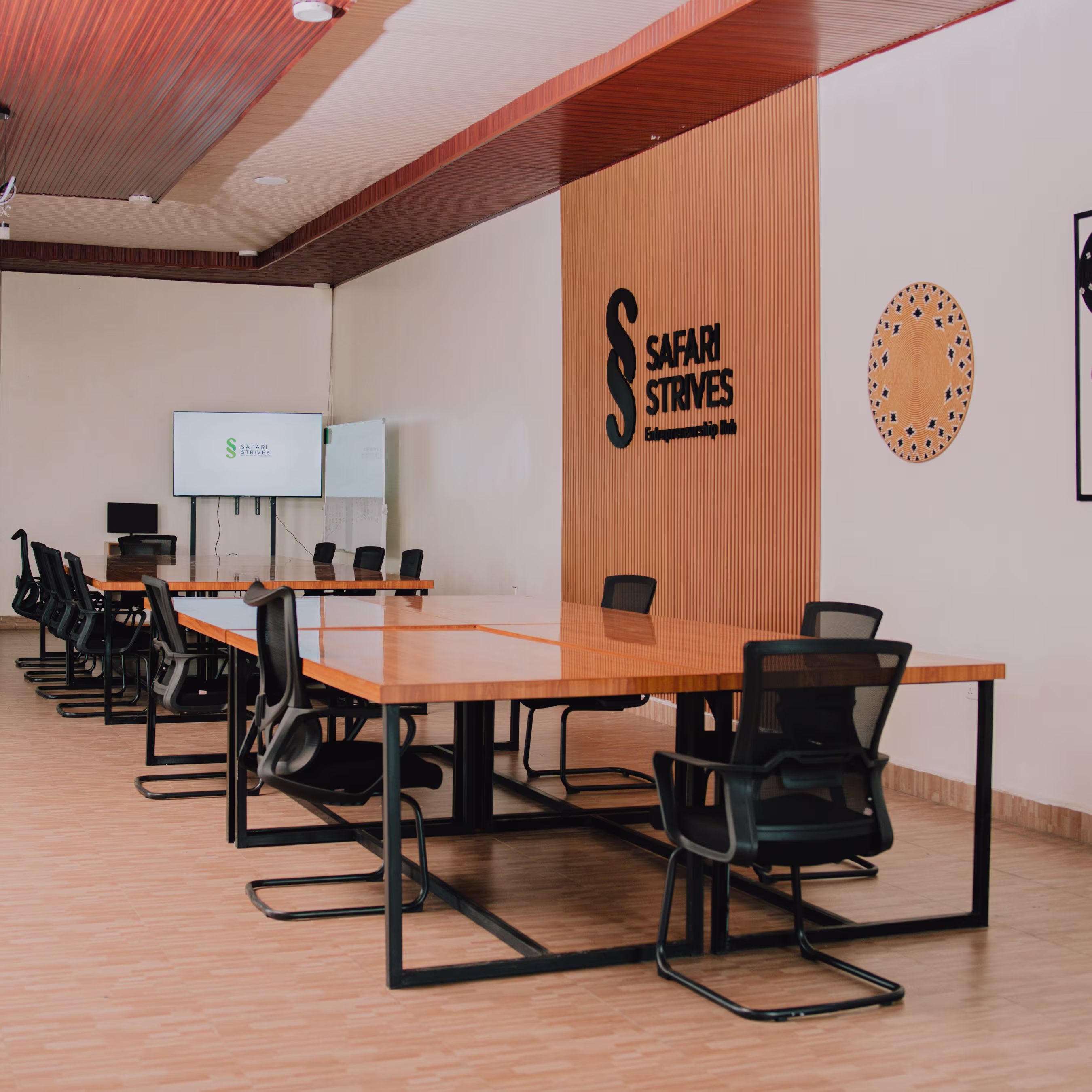 Modern workspace hub under construction and use