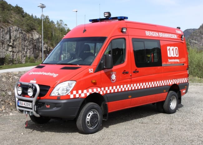 Ny bil for spesialredning levert til Bergen Brannvesen, utrustet på MB Sprinter 518CDI 4x4