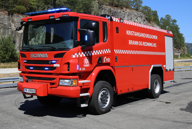 Vi gratulerer Kristiansandsregionen Brann og Redning IKS med enda en ny branntankbil Scania chassis fra oss