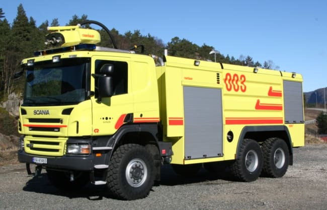 Flyplassbrannbil til Tromsø lufthavn, FLF 8000/600/250 på Scania P470CB 6x6, 470 hk, Automat