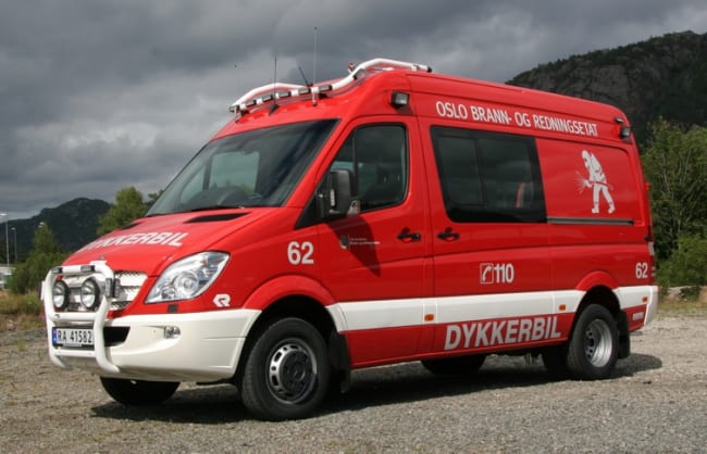 Ny kombinert røyk-/kjemikaliedykkerbil levert til Oslo Brann- og redningsetat, Bryn stasjon, utrustet på MB Sprinter 518CDI 4x2