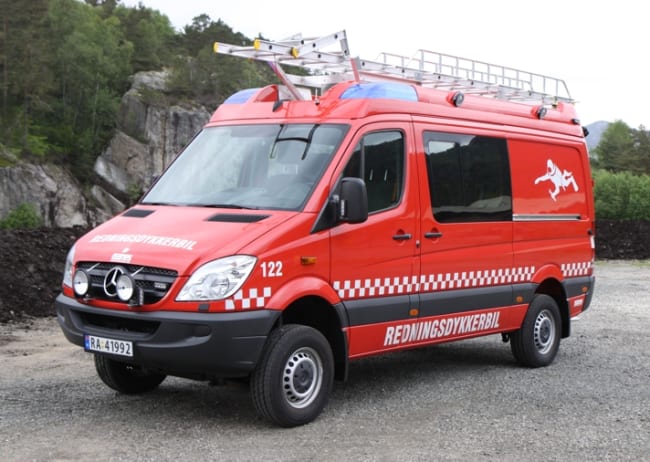 Ny dykkerbil levert til Tromsø Brannvesen, utrustet på MB Sprinter 318CDI 4x4