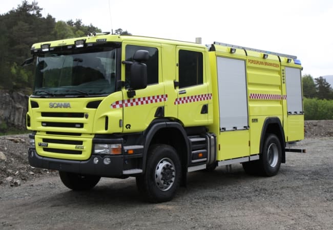 Brannbil TLF 5200 på Scania P380/43 4x4, 380hk, Automat - Porsgrunn Brannvesen - Brevik stasjon
