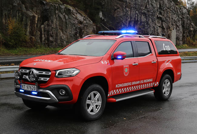 Lett brannbil på Mercedes X-klasse til Kongsberg