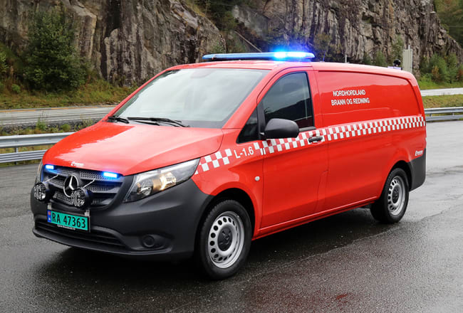 Fremskutt enhet på Mercedes Vito med Rosenbauer UHPS® slokkeanlegg til Nordhordland