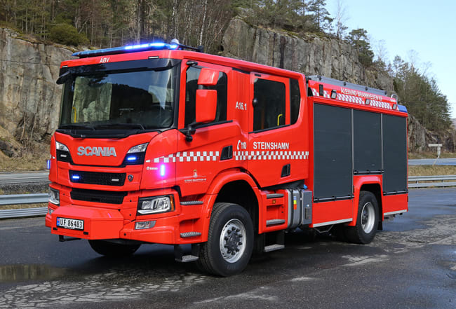 Brannbil på Scania 4x4 chassis til Ålesund Brannvesen - Steinshamn