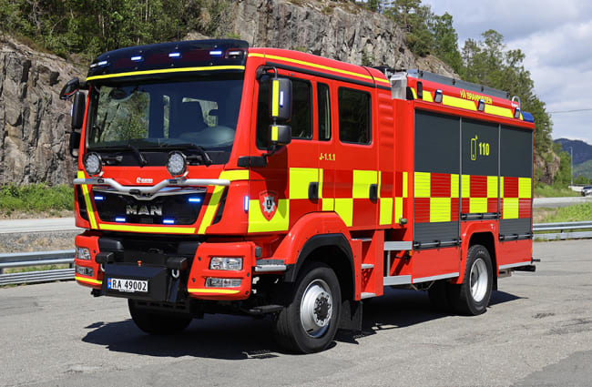 Brannbil på MAN 4x4 chassis i smal 2400 mm utgave til Hå
