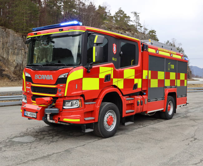 Brannbil til Sauda på Scania 4x4 chassis