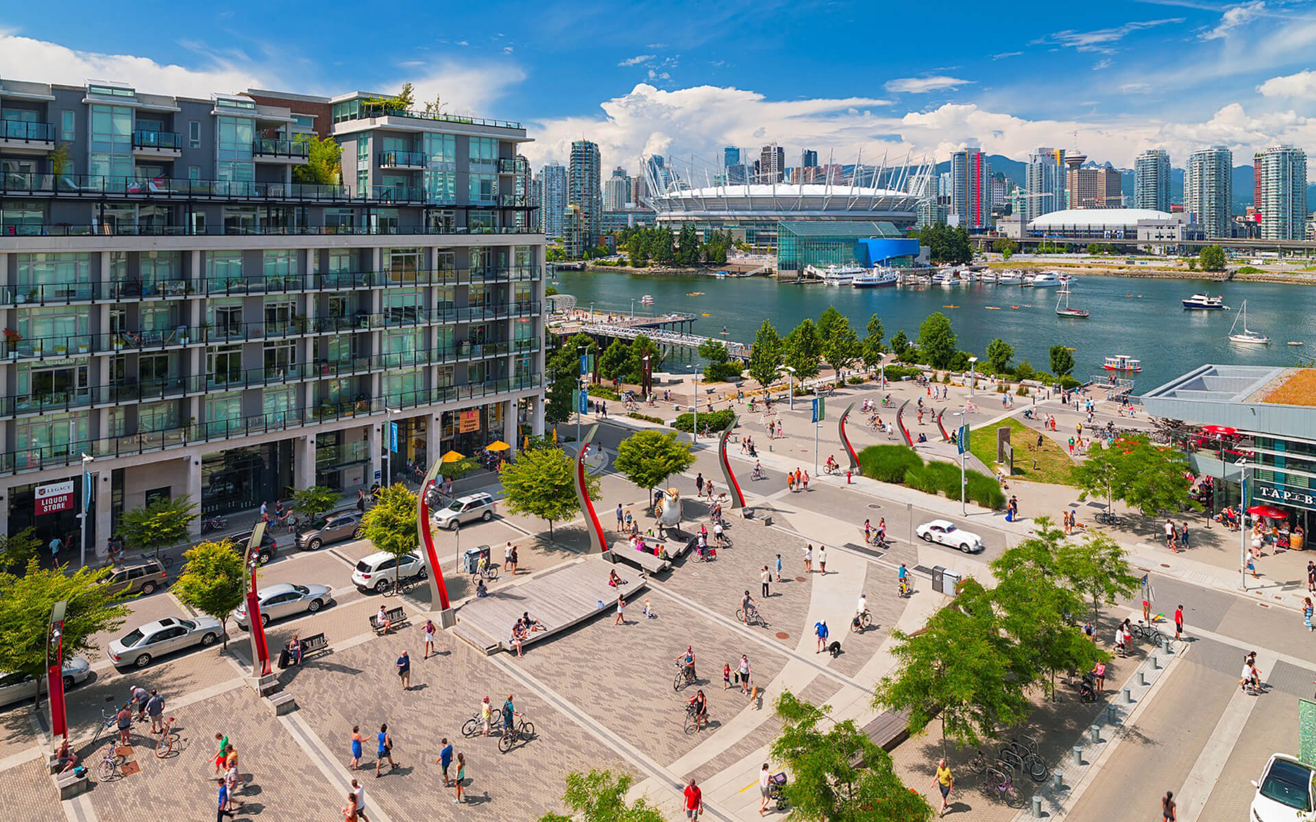 exterior of the previous 2010 olympic village accommodations called the millineum water condos in vancouver are now the village on false creek