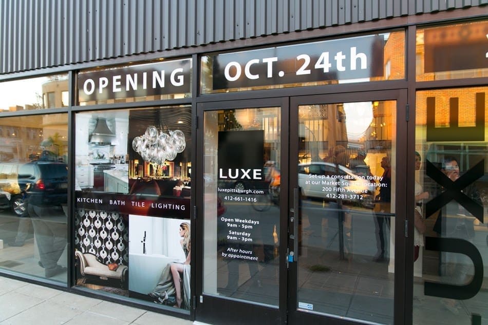 front entrance of east liberty luxe showroom in pittsburgh