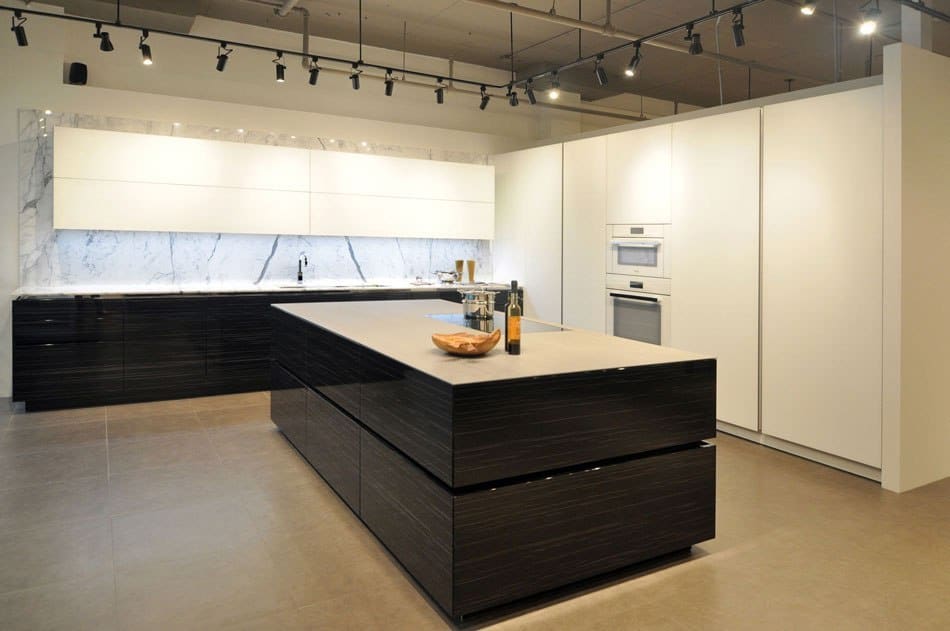 contemporary black and white kitchen at eggersmann florida showroom