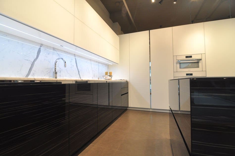contemporary black and white kitchen at eggersmann florida showroom