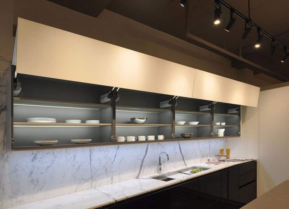highly function, super modern top cabinets with push-button doors