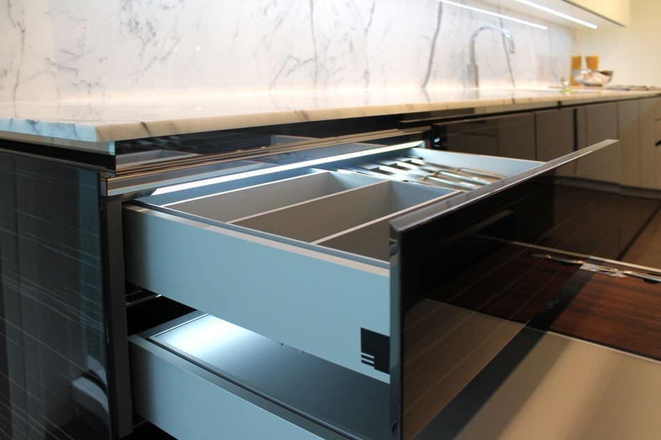 black and white cabinetry with custom drawers featured at eggersmann florida showroom