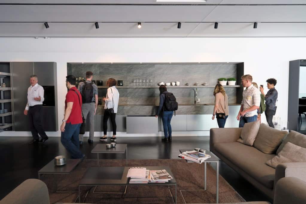 viewing new cabinetry displays during the 2017 eggersmann german kitchen cabinet factory