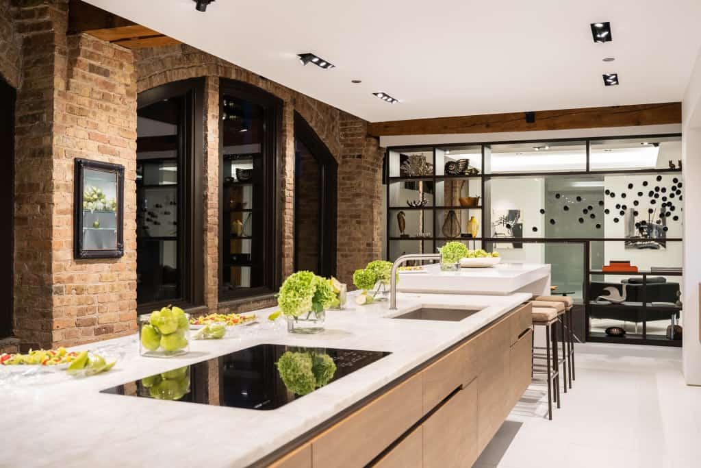 luxury kitchen with exposed brick in eggersmann chicago
